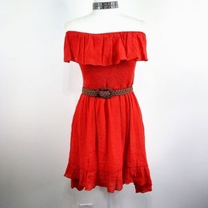 Sold BCX Smocked Strapless Dress Red Orange Size XL